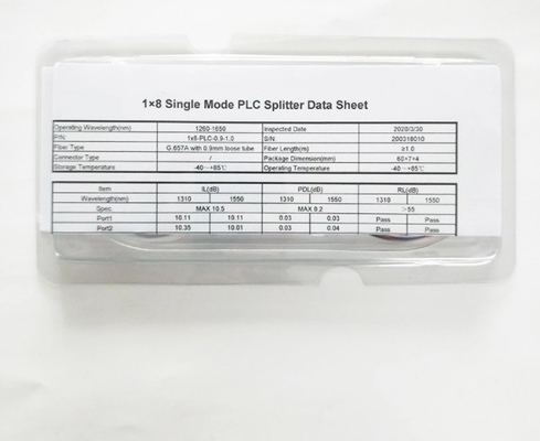 1M/1.5M G657A Fiber PLC Glasfasersplitter mit Betriebswellenlänge 1260-1650 nm